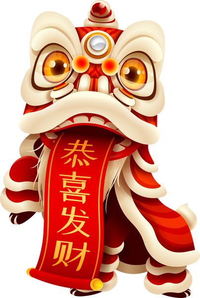 Chinese New Year Lion Dance with Scroll